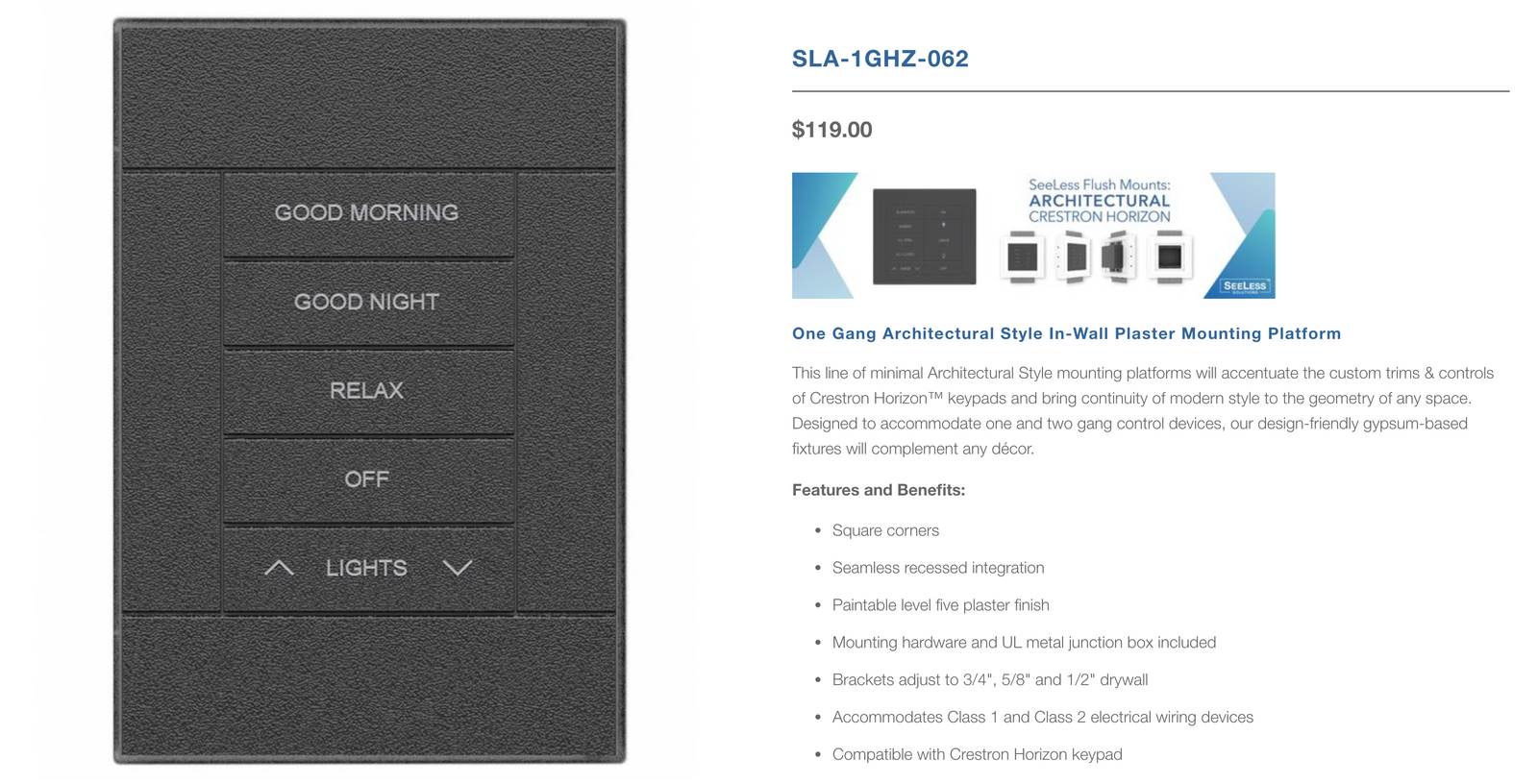 Architectural Crestron Horizon In-Wall Plaster Mounting Platform