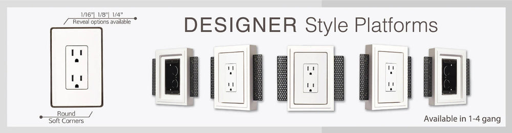 Designer 1–4 gang flush wall platforms for outlets and switches by See