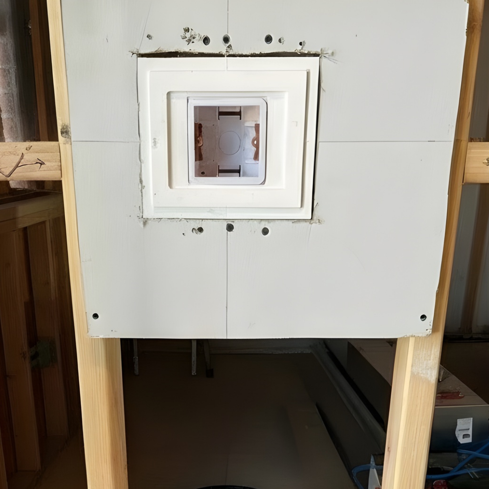 1-gang dry lining box installed within a SeeLess flush in-wall mounting platform for a Lutron Alisse keypad, supporting a clean, recessed installation of architectural lighting controls.