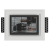 Front view of Josh.AI Touchscreen flush mounted in an SLD-TPJI-375 in-wall plaster mount, showcasing seamless integration