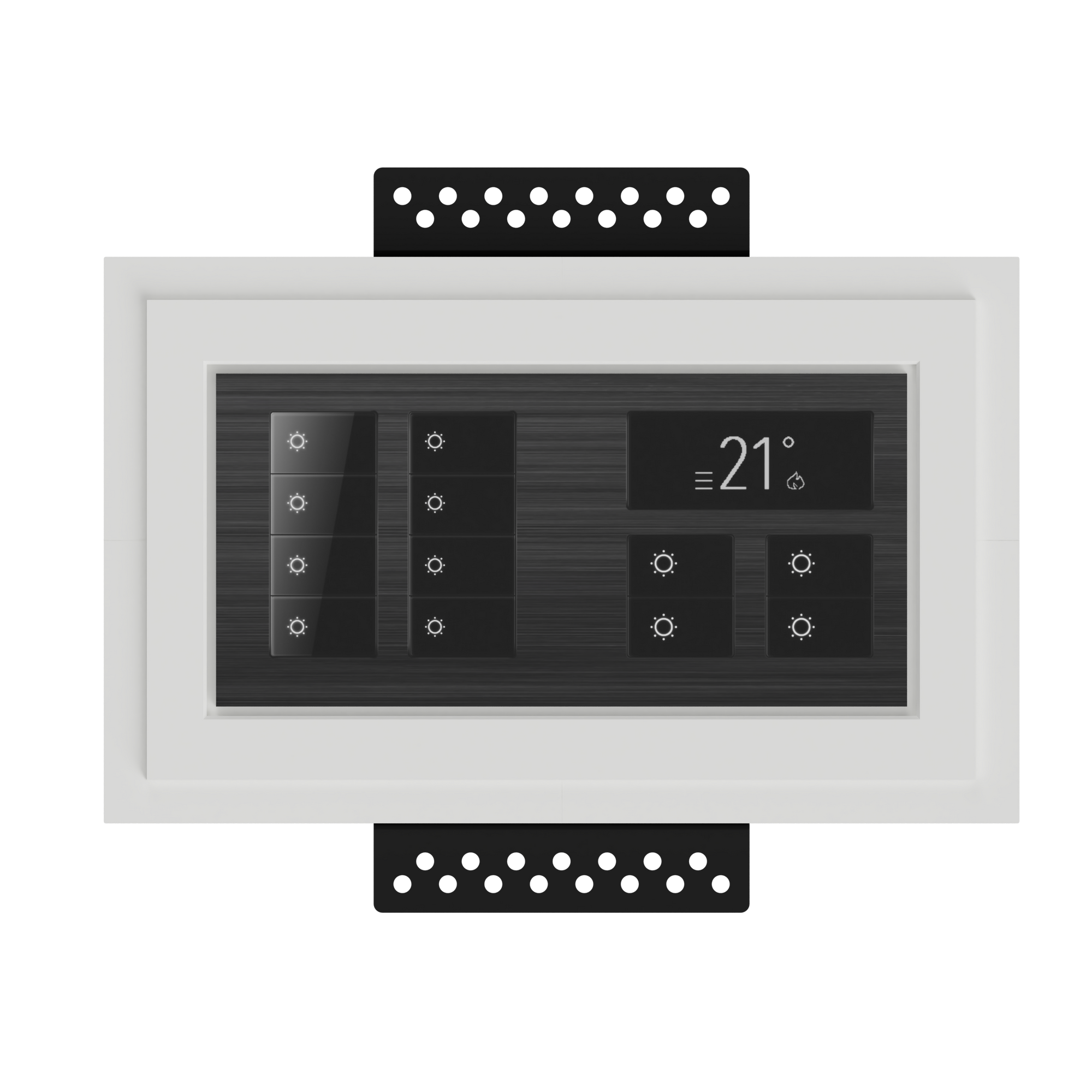 SeeLess Solutions Mud-In Gypsum Black Nova Architectural Style Double Gang In-Wall Plaster Mounting Platform. Detailed view of the Black Nova Architectural Style Double Gang Mounting Platform, emphasizing its clean lines and precision fit for technology integration.