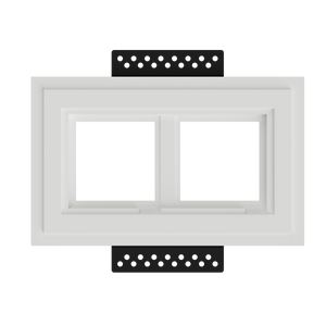 SeeLess Solutions Mud-In Gypsum Black Nova Architectural Style Double Gang In-Wall Plaster Mounting Platform. Black Nova Architectural Style Double Gang In-Wall Plaster Mounting Platform, custom-designed for Alba and Aria devices, providing a sleek and seamless integration.