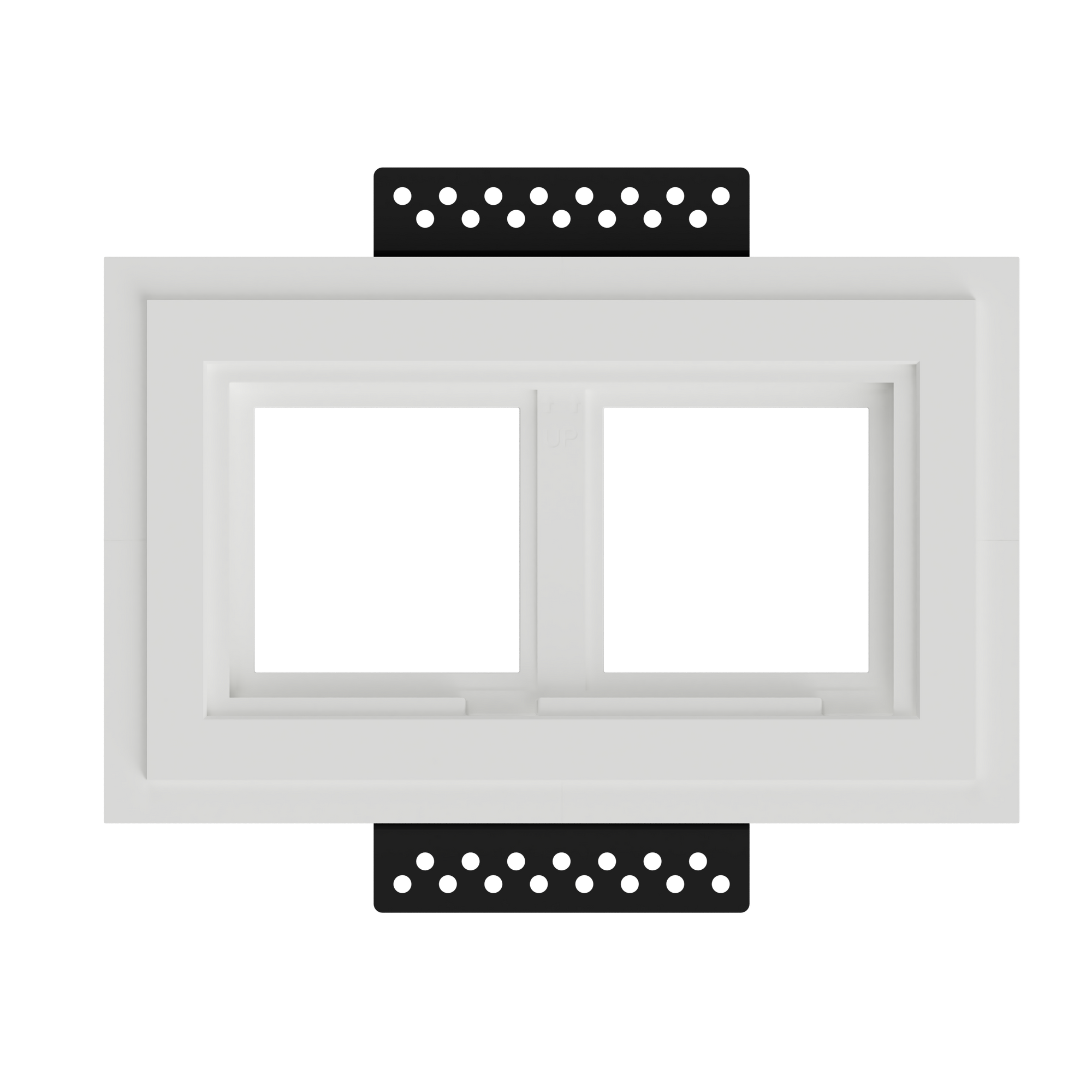 SeeLess Solutions Mud-In Gypsum Black Nova Architectural Style Double Gang In-Wall Plaster Mounting Platform. Black Nova Architectural Style Double Gang In-Wall Plaster Mounting Platform, custom-designed for Alba and Aria devices, providing a sleek and seamless integration.