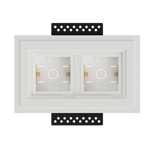 SeeLess Solutions Mud-In Gypsum Black Nova Architectural Style Double Gang In-Wall Plaster Mounting Platform. Black Nova Architectural Style Double Gang In-Wall Plaster Mounting Platform, custom-designed for Alba and Aria devices, providing a sleek and seamless integration.