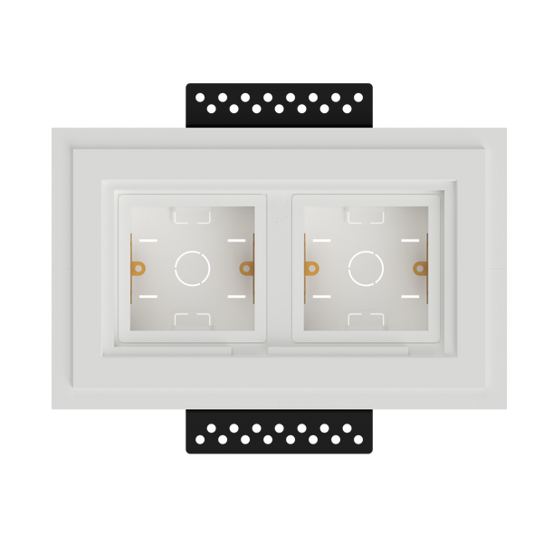 SeeLess Solutions Mud-In Gypsum Black Nova Architectural Style Double Gang In-Wall Plaster Mounting Platform. Black Nova Architectural Style Double Gang In-Wall Plaster Mounting Platform, custom-designed for Alba and Aria devices, providing a sleek and seamless integration.