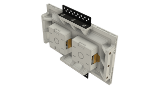 Black Nova Architectural Style Double Gang In-Wall Plaster Mounting Platform. Detailed view of  Black Nova Architectural Style Double Gang Mounting Platform, emphasizing its clean lines and precision fit for technology integration.