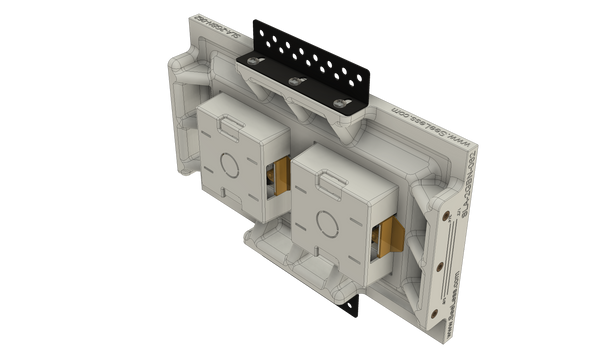 Black Nova Architectural Style Double Gang In-Wall Plaster Mounting Platform. Detailed view of  Black Nova Architectural Style Double Gang Mounting Platform, emphasizing its clean lines and precision fit for technology integration.