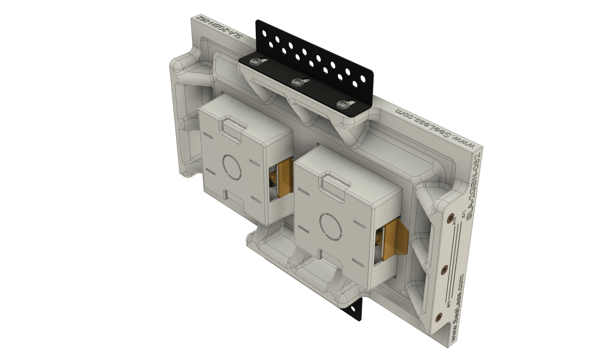 Black Nova Architectural Style Double Gang In-Wall Plaster Mounting Platform. Detailed view of  Black Nova Architectural Style Double Gang Mounting Platform, emphasizing its clean lines and precision fit for technology integration.