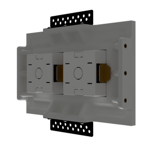 SeeLess Solutions Mud-In Gypsum Black Nova Architectural Style Double Gang In-Wall Plaster Mounting Platform. Custom Alba and Aria Flush Mounts for Black Nova Devices. Seamless Integration for Sleek Appearance. Discreet Solution for Showcasing Your Technology. Available for Custom Orders. Upgrade Your Space with SeeLess Sophistication.