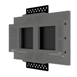 SeeLess Solutions Mud-In Gypsum Black Nova Architectural Style Double Gang In-Wall Plaster Mounting Platform. Black Nova Architectural Style Double Gang In-Wall Plaster Mounting Platform, custom-designed for Alba and Aria devices, providing a sleek and seamless integration.