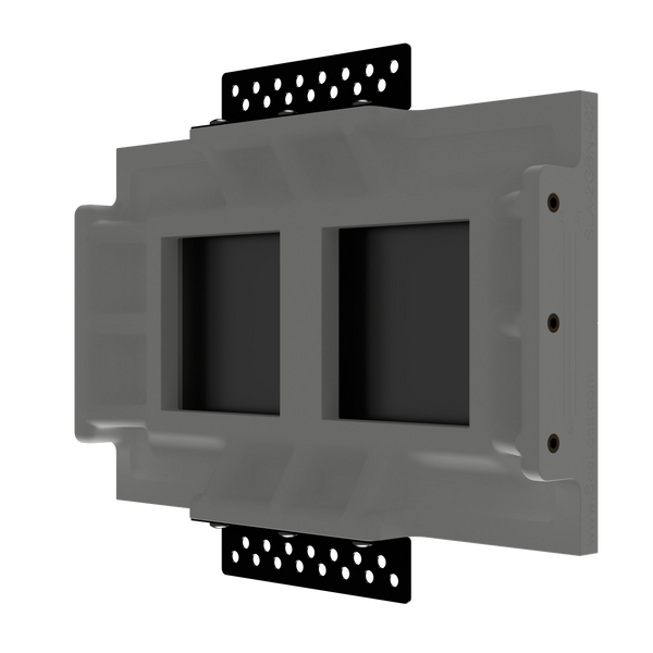 SeeLess Solutions Mud-In Gypsum Black Nova Architectural Style Double Gang In-Wall Plaster Mounting Platform. Black Nova Architectural Style Double Gang In-Wall Plaster Mounting Platform, custom-designed for Alba and Aria devices, providing a sleek and seamless integration.