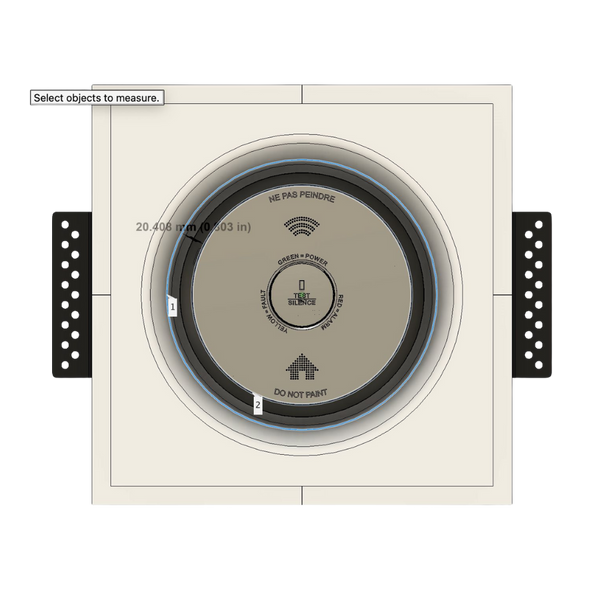 Render showing trimless integration of Siterwell smoke detector into SMR-2GU-170x46 CPN 1GU round in-wall mount