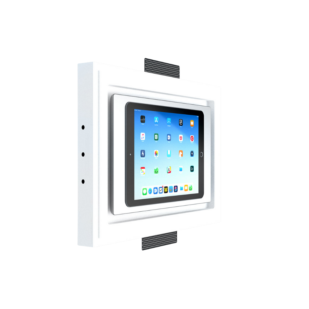 Large iPad flush in-wall mounting platform with iPad installed – SeeLess