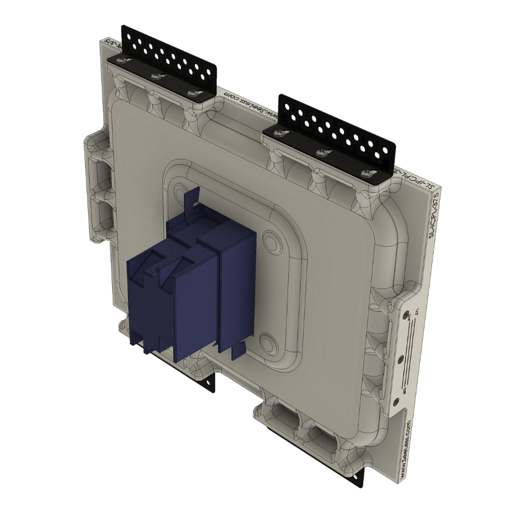 Small iPad recessed into the SL-IPCP5-375 flush in-wall mount with a white frame.