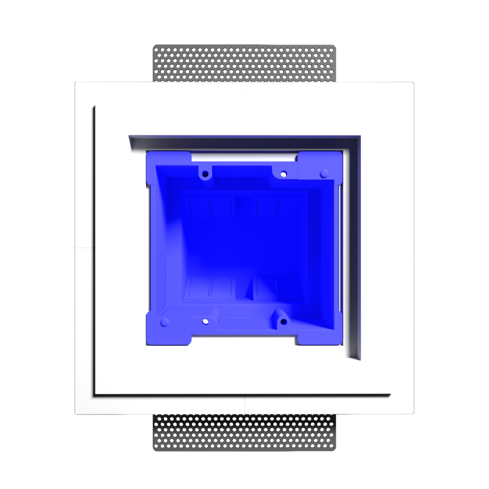 Close-up of gypsum-based in-wall mount designed for modern, minimalist integration