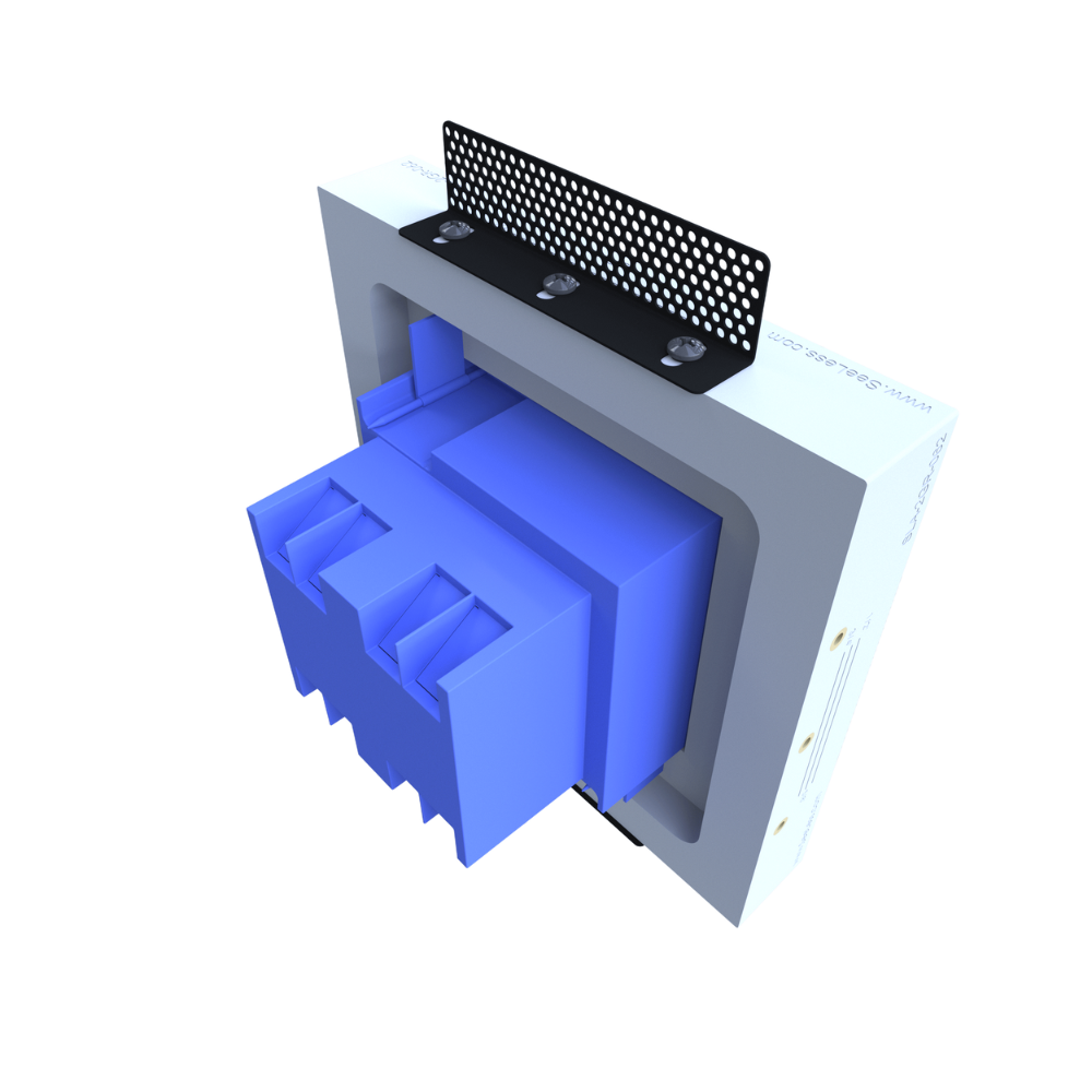 Trimless plaster mounting platform compatible with Carlon front-mounted boxes or mud rings