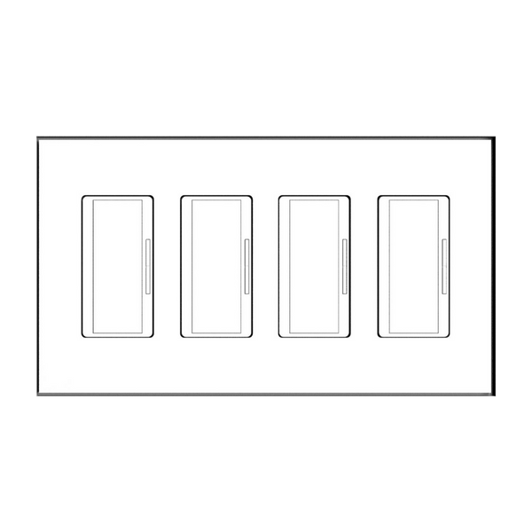 Four gang architectural style flush in-wall mounting platform shown from front view