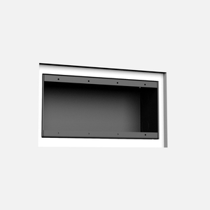 Trimless four-gang in-wall platform with sharp square corners and smooth finish