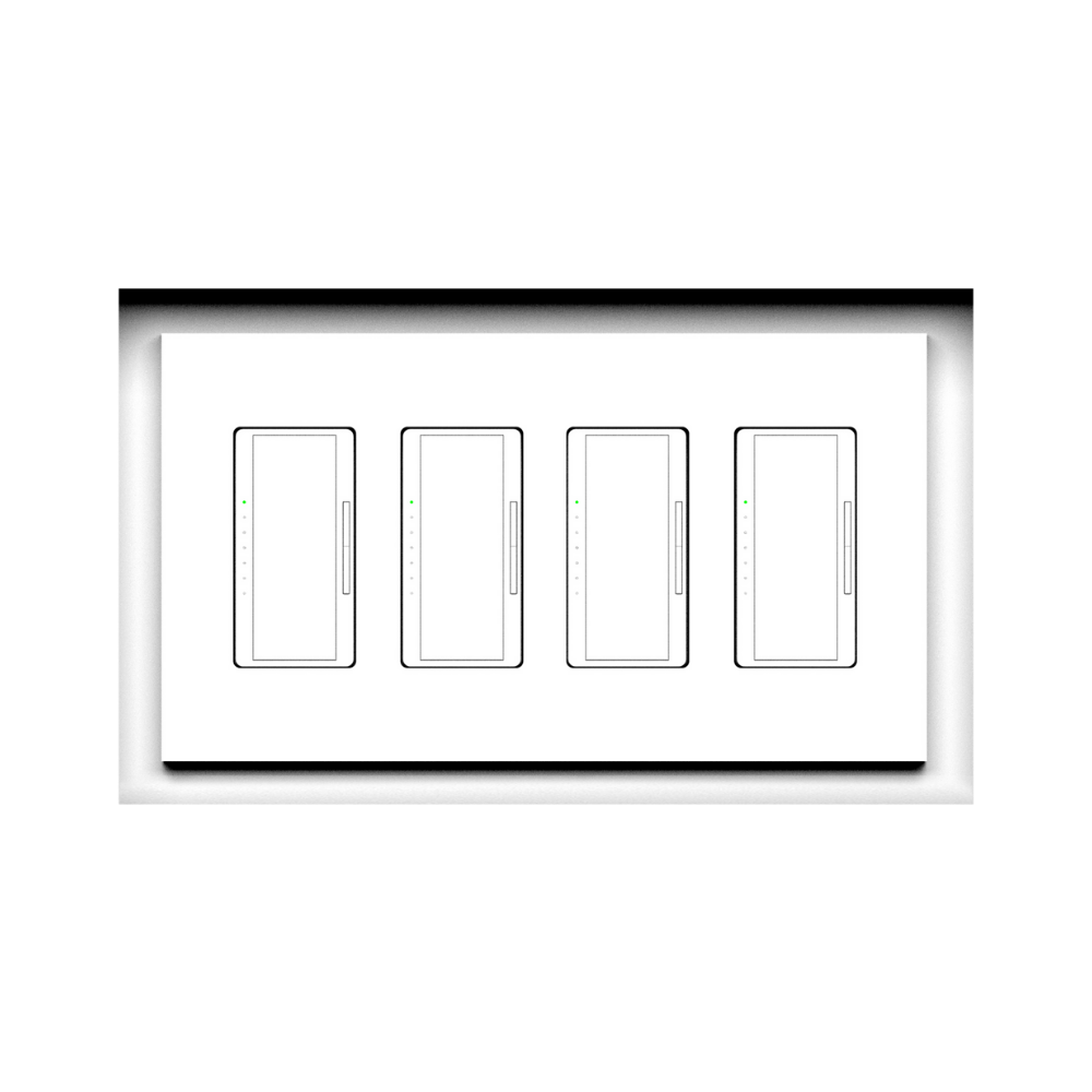 Four-gang architectural flush in-wall mounting platform shown front view