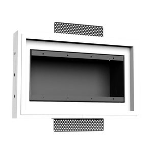 Modern four-gang in-wall plaster platform with 1/16" reveal for Lutron devices