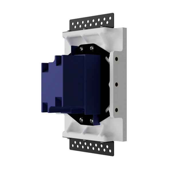 Back view of SeeLess universal mount showing universal ring attachment and plastic back box
