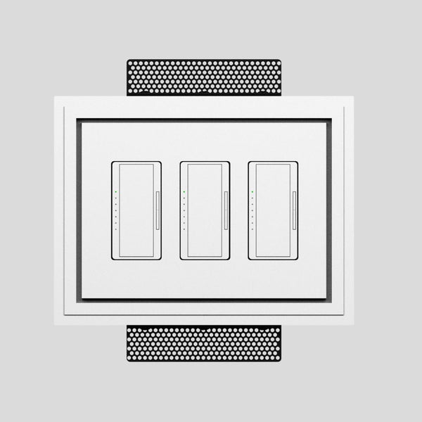 Three-gang SeeLess mount with included junction box and adjustable drywall brackets