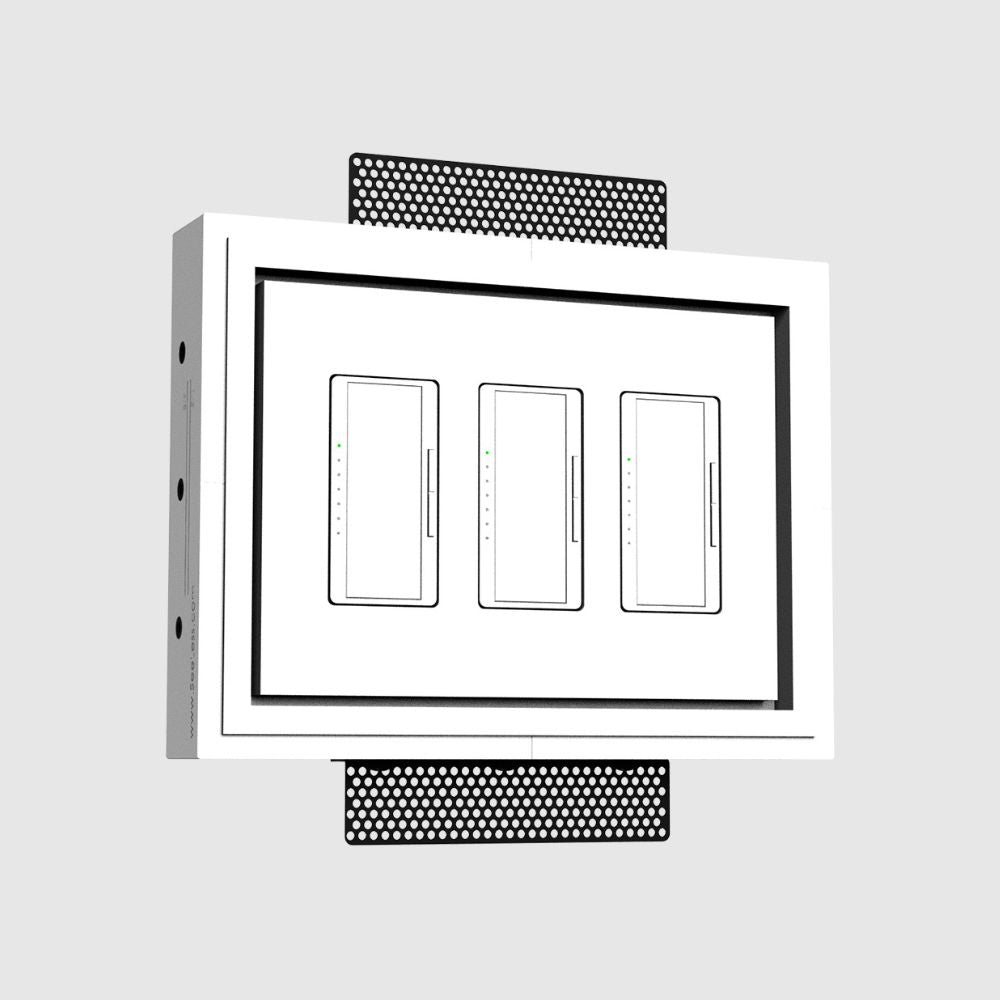 Sleek in-wall plaster platform for light switches, dimmers, outlets, and Decora-style devices