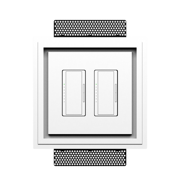 Minimalist recessed solution for two-gang light switches and power receptacles