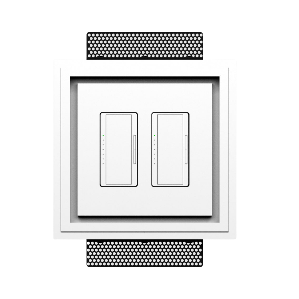 Minimalist recessed solution for two-gang light switches and power receptacles