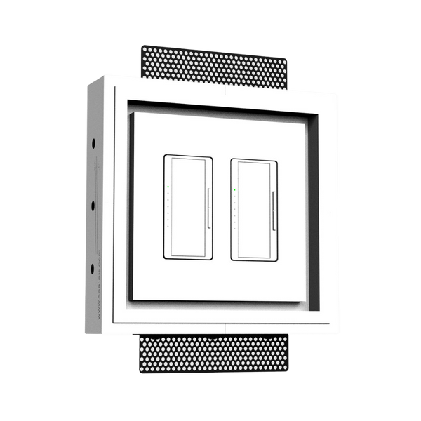 Trimless in-wall plaster mounting platform with sharp corners and modern design