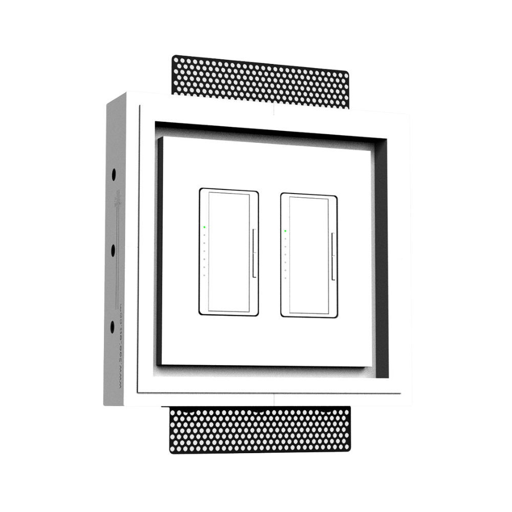 Trimless in-wall plaster mounting platform with sharp corners and modern design