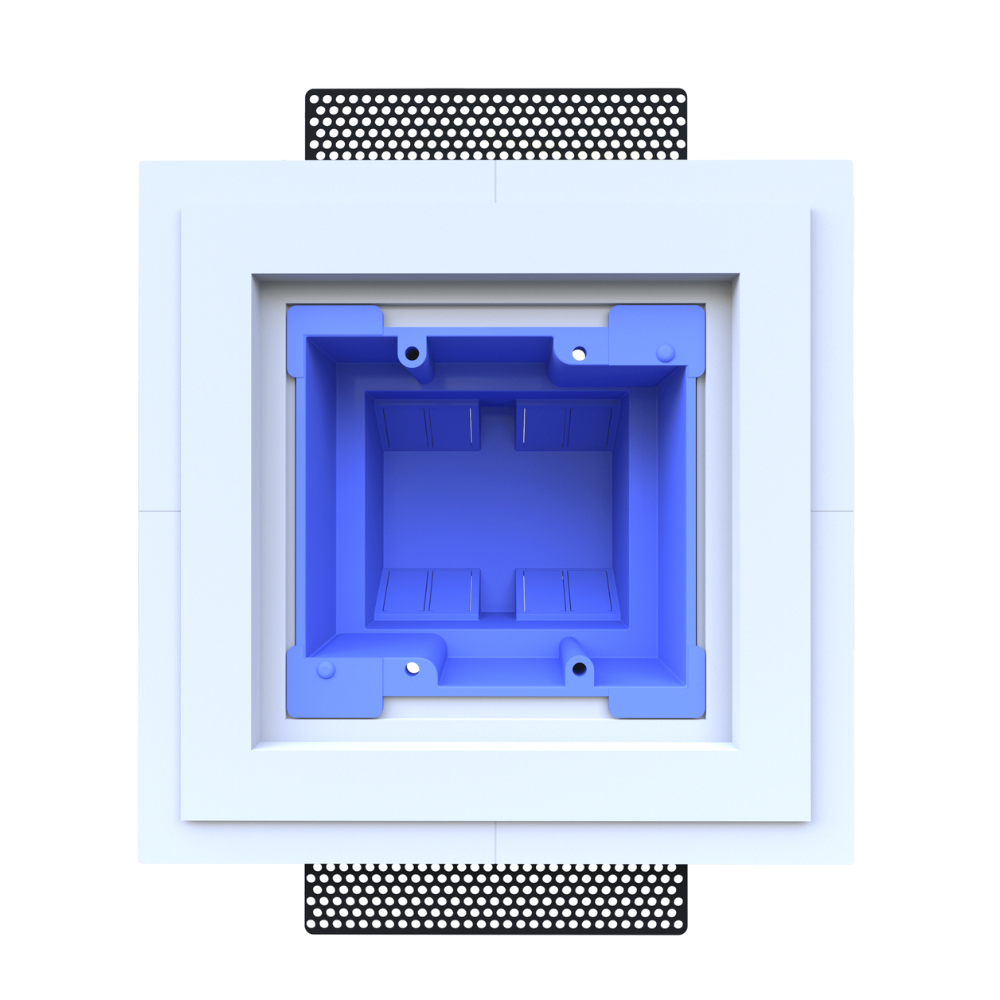 In-wall plaster mount with paintable Level 5 finish and bracket compatibility