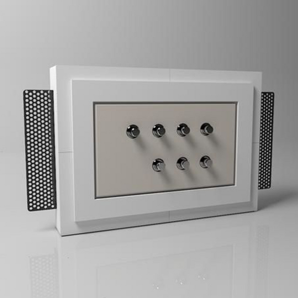 Architectural-style SeeLess mount installed with clean 1/16” reveal, designed for Meljac custom brass keypads (device not included)