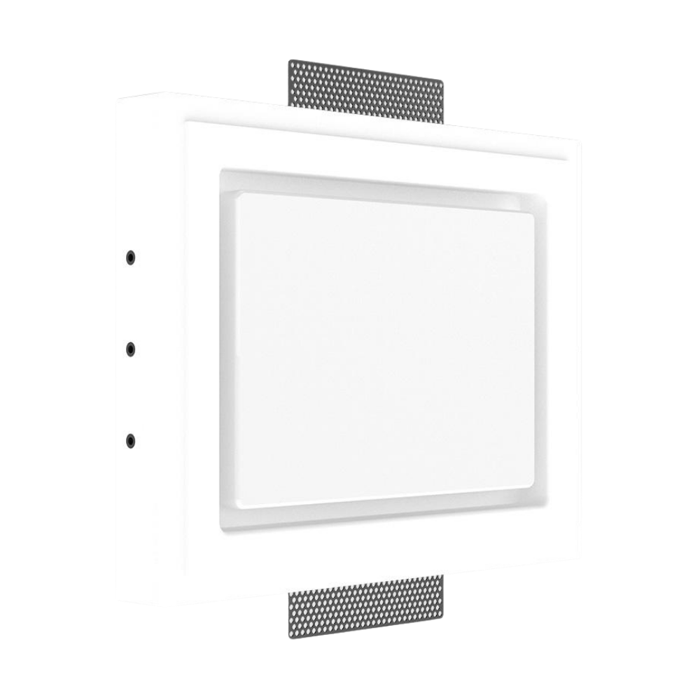 Close-up of the 10” Control4 Touch Panel recessed in the SLD-TPC410-375 plaster platform — no visible trim.