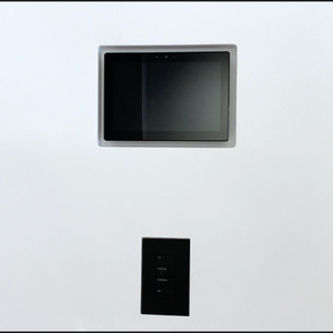 SeeLess in-wall flush mount for Control4 10" panel — paintable gypsum platform with no bezel.