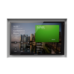 Close‑up of Crestron 10″ Touch Panel flush mounted in SLA‑TPCT10‑375 gypsum inset — precision fit.