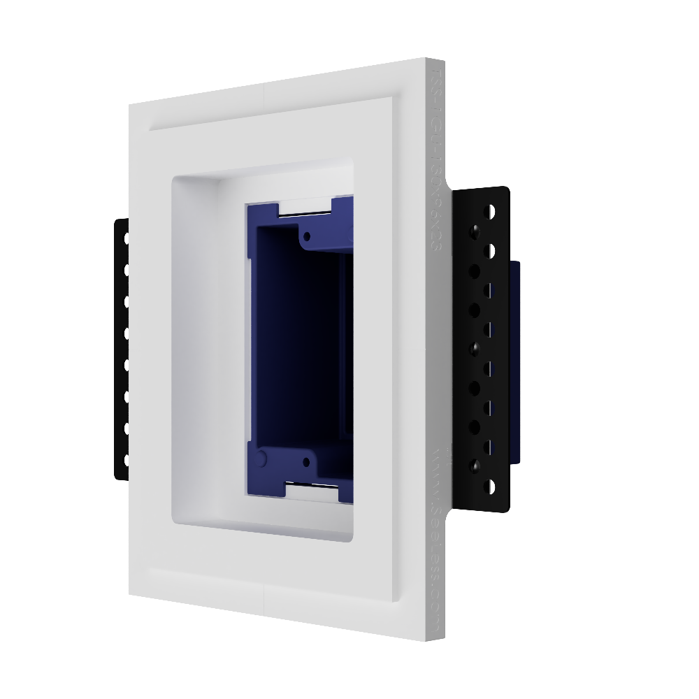 Angled view of TSS-1GU-130x96x23 – minimalistic thermostat mounting solution