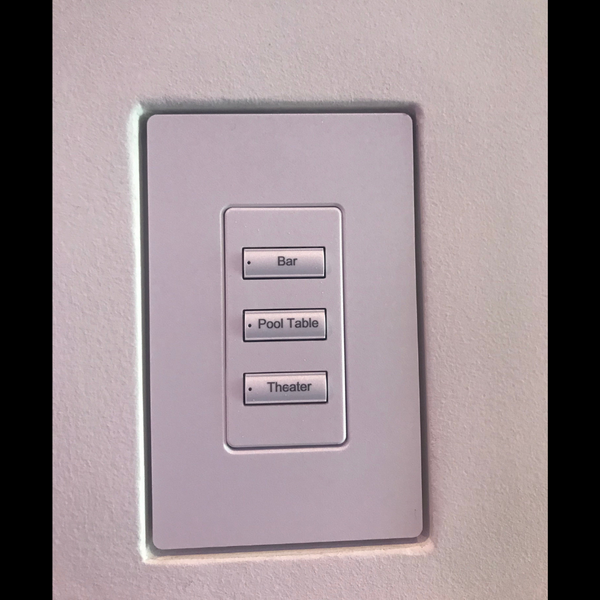 Close-up of one-gang designer style mount in drywall