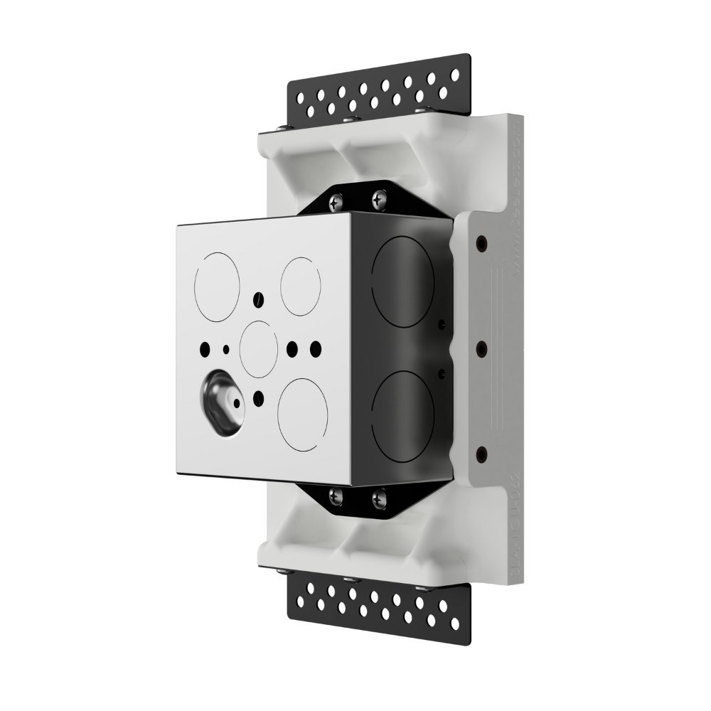 SLD-1GU-062 flush in-wall mount with 1-gang adapter ring in a white drywall wall.