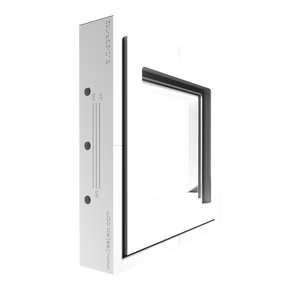 SLD-2GR-062 two-gang flush mount – close-up of rounded corners in raw drywall