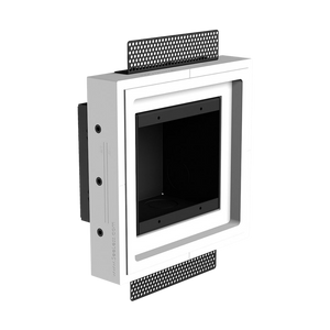 Minimalist wall integration with SLD-2G-062 two-gang mount – raw plaster view