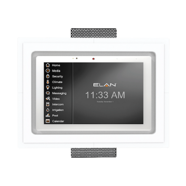 ELAN 8″ device installed with SLS‑TPS8E‑062—clean 1/16″ reveal and Wi‑Fi friendly green materials. 