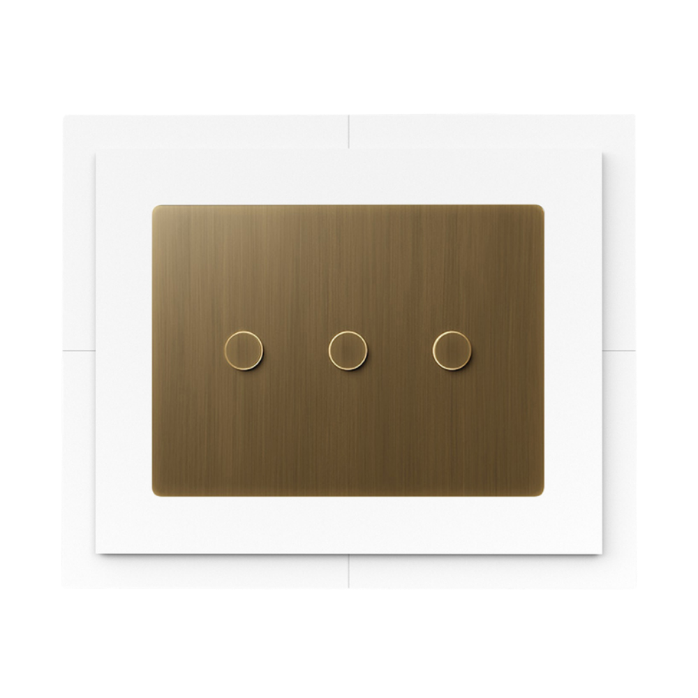 Lutron Alisse triple-column keypad in a SeeLess flush in-wall mount