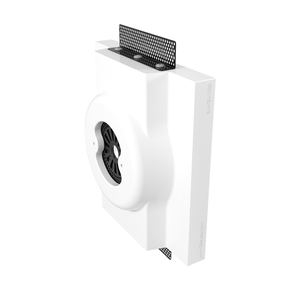 Josh.ai TS device recessed in the SLN-TSU-1000 R1 circular flush in-wall mount.