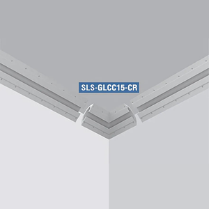 Detailed view of GLCC15-CR corner piece designed to enhance continuous ambient lighting in ceilings