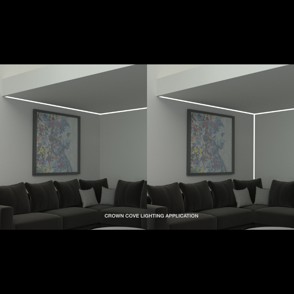 Installed SLS-GLCC15-CR creating a smooth corner transition in a modern ceiling lighting design