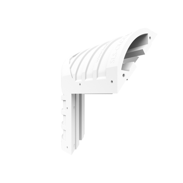 Perspective view of SLS-GLCC15-CR Crown Cove Corner Accessory integrated into a ceiling cove