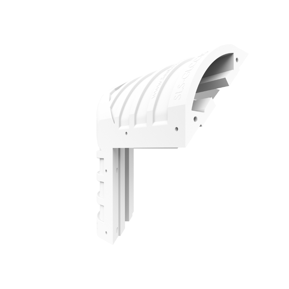 Perspective view of SLS-GLCC15-CR Crown Cove Corner Accessory integrated into a ceiling cove