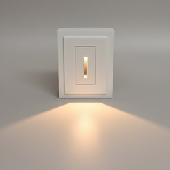 SeeLess miniature step light: SL-3005-062 rectangular profile with 1/16" reveal  with glowing warm light