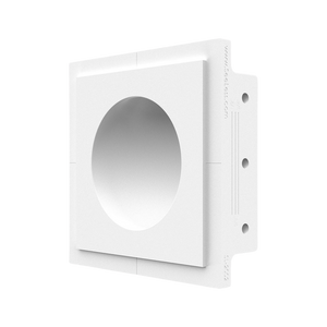 Angled view of SeeLess round in-wall plaster mounting platform 